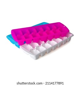 Colorful ice cube tray molder ice tray ice cube maker for freezer ice molds plastic on white background. Closeup.