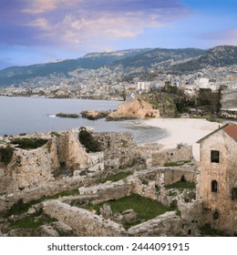 Colorful image of The Lebanese City of Byblos during 500BC, During Roman Empire and Phoenician Era, include View of Castle of Byblos