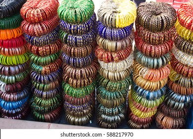 Colorful Indian Bangles For Sale On The Market In Udaipur