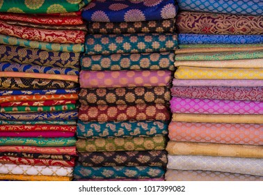 colorful indian fabrics in the market