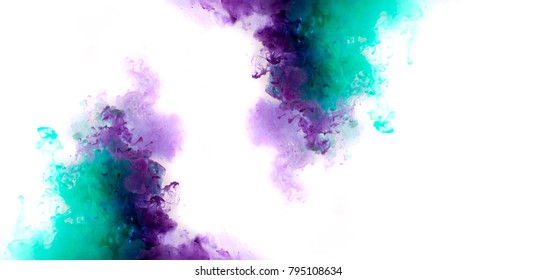 Colorful Ink  In Water. Abstract Background. Color Explosion Purple And Green Color Mix Smoke 