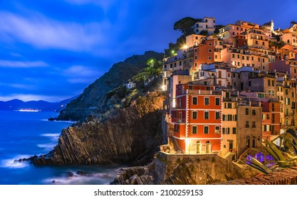 Colorful Italian Fishing Village Riomaggiore On Mediterranean Se