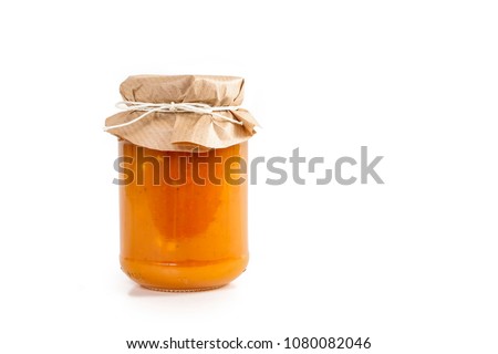 Colorful jams in glass jars isolated on white background. 