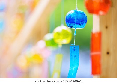 Colorful Japanese wind chimes in summer.