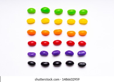 Colorful Jelly Beans Candies White Background Top View