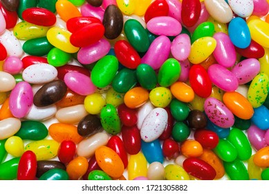 Colorful Jelly Beans Isolated On White. Top View. 