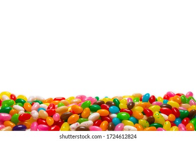 Colorful Jelly Beans Isolated On White. Top View. 