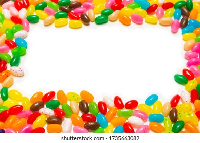 Colorful Jelly Beans Isolated On White. Top View. 