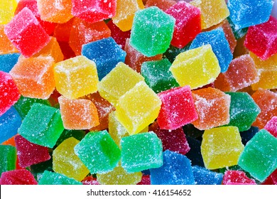 Colorful Jelly Cube Candies On Market Stand