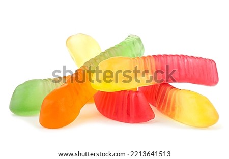 Colorful jelly worms isolated on a white background. Gummy candies. Snakes.