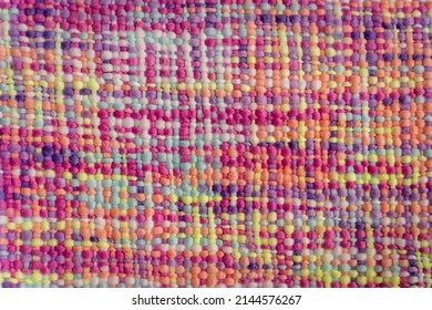 Colorful Knitted Blanket Texture, Pink, Blue, Purple And Bright Green Home Decor Detail