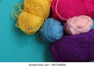 Colorful Knitting Threads. Colored Balls Of Yarn. Yarn For Knitting. Skeins Of Yarn. Messy Balls Of Wool.