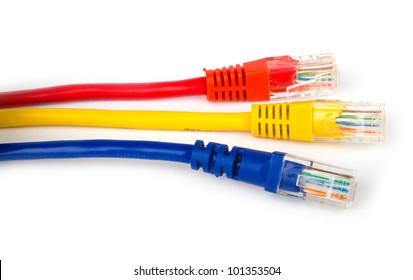 Colorful Lan Telecommunication Cable RJ45 Isolated On White Background