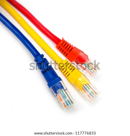 Colorful lan telecommunication cable RJ45 isolated on white background