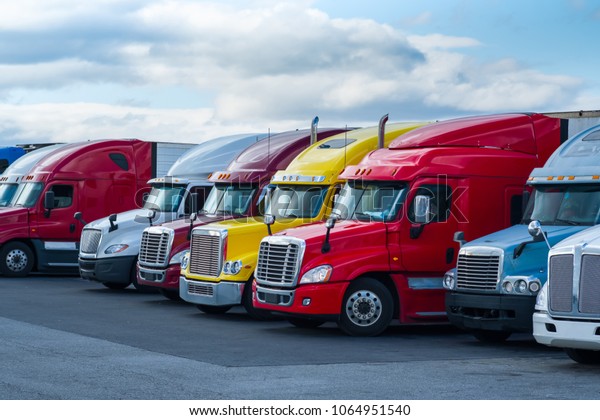 Colorful Large Trailer Trucks Stock Photo (Edit Now) 1064951540