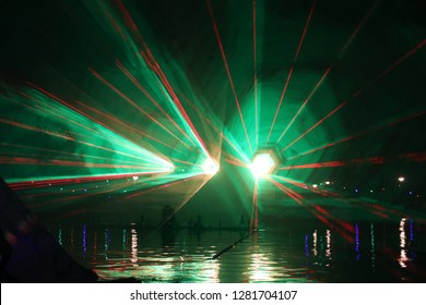 Colorful lasershow at the ring canal Zuidplaspolder during the event in Nieuwerkerk aan den IJssel.