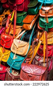 Colorful Leather Handbags Collection On Tunis Market