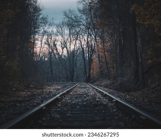 Colorful leaves and autumn trees on the rail road tracks - Powered by Shutterstock