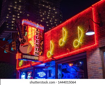 Colorful Legends Corner Nashville At Night - NASHVILLE, TENNESSEE - JUNE 15, 2019