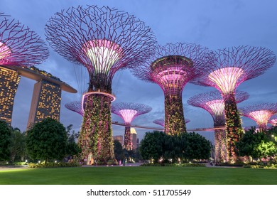 Colorful of lighting show in Singapore, Cityscape on twilight scene.