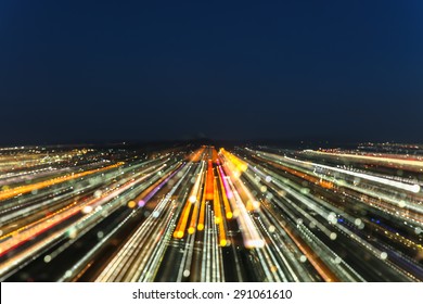 Colorful Lines Of Light By Running Focus On City In Night Time