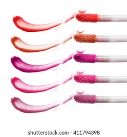 Colorful Lip Gloss Brush Strokes On White Background