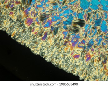 Colorful Liquid crystal under polarized light microscope.
