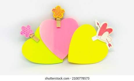 Colorful Little Pins Attached, Colorful Heart-shaped Post Its, Isolated White Background