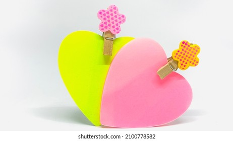 Colorful Little Pins Attached, Colorful Heart-shaped Post Its, Isolated White Background