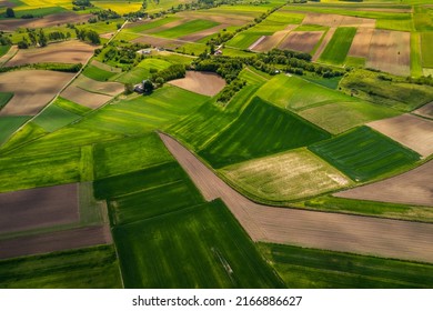 Colorful Lush Crop Fields in Rural Counrtyside Landscape. Aerial Drone View. Polish Farmlands. - Powered by Shutterstock