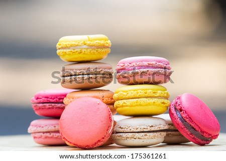 Similar – Image, Stock Photo Colored macaroons on rustic wooden background