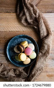 Colorful Macaroon Cookies In A Metal Dish