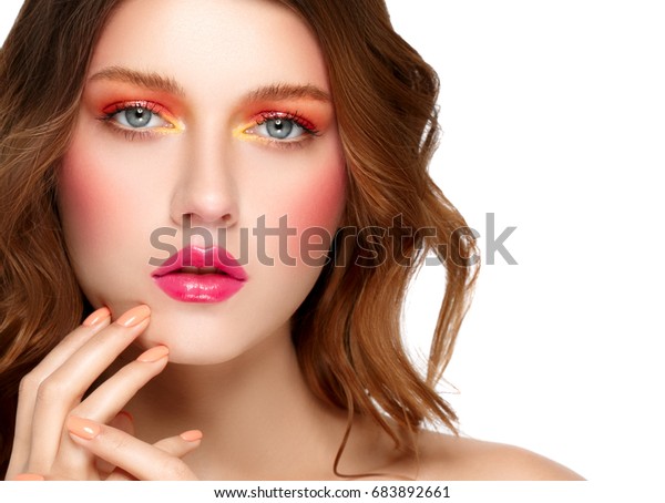 colorful makeup woman face summer color stock photo edit