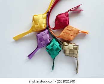 Colorful Malaysian Food Decoration, Ketupat On White Background. Hari Raya Concept