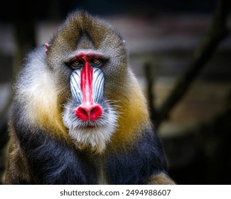 Colorful male mandrill looking curiously  - Powered by Shutterstock