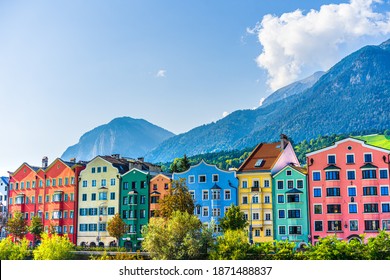  The colorful Mariahilf view of Innsbruck on a sunny summer day.