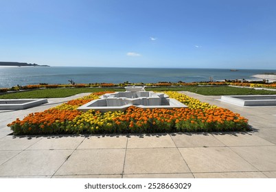 Colorful marigold flowers park decoration. Marigold flowers background. Lots of beautiful flowers in the garden. Mexican, Aztec or African marigold (Tagetes erecta). Marigold flower close up.  - Powered by Shutterstock