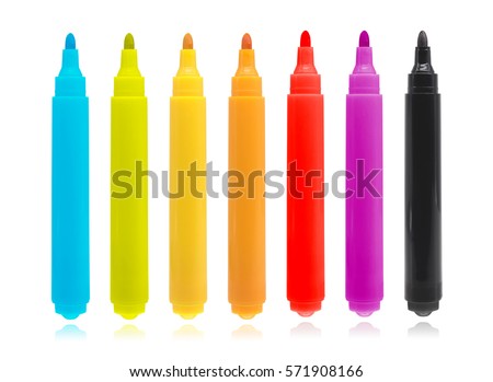 Colorful marker pen set on isolated background with clipping path. Vivid highlighter and blank space for your design or montage.