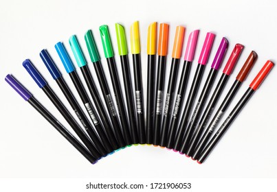 Colorful Marker pens on white background