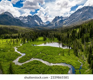 Colorful marsh surrounded by the Sawtooth mountains - Powered by Shutterstock