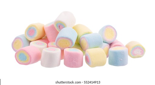 Colorful Marshmallows Candy Isolated On White Background