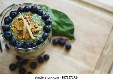 Colorful Matcha Smoothie With Blueberries 