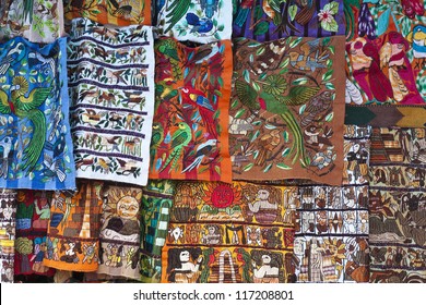 Colorful materials - market in Chichicastenango, Guatemala.