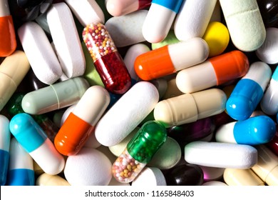 A Lot Of Colorful Medication And Pills And Capsule