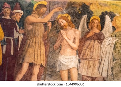 Colorful Medieval Fresco Showing Jesus´ Baptism