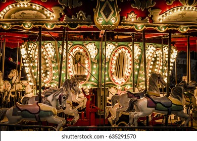 Colorful Merry Go Round At Amusement Park