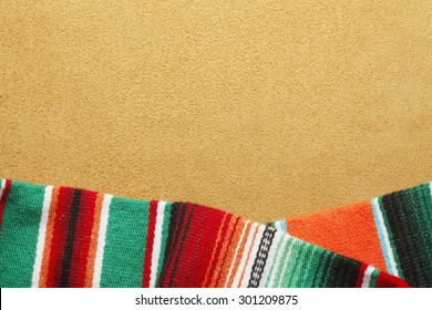 Colorful Mexican Blanket On Warm Gold Background