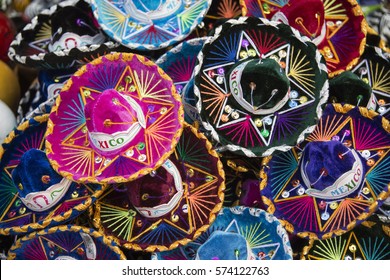 Colorful Mexican Sombreros At An Outdoor Market In Mexico