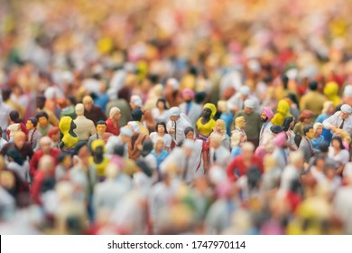 Colorful Miniature Crowd. Multiracial Gathering Of People.