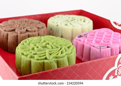 Colorful Mooncake In Red Box